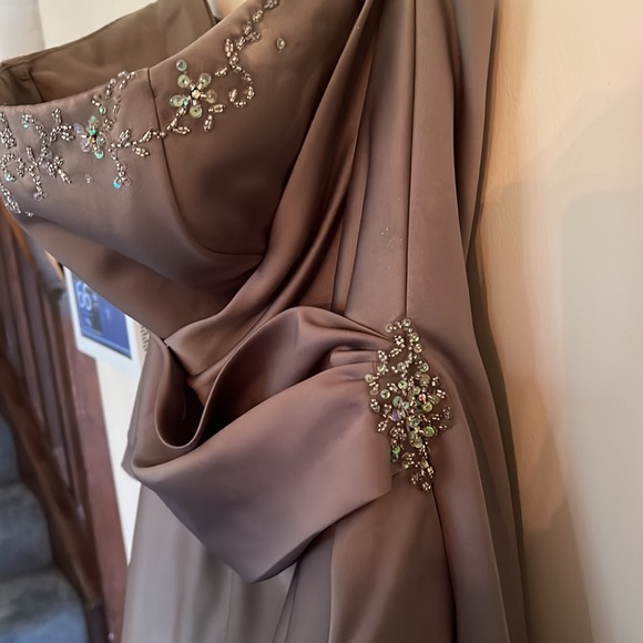 Taupe Strapless Prom Dress - Picture 4 of 9